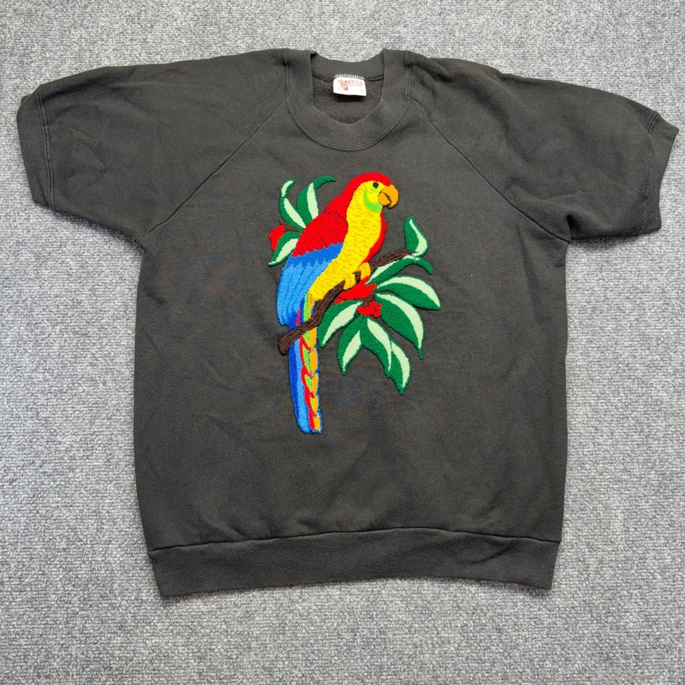 Vintage Sunbelt Sportswear Parrot Embroidered Short Sleeve Sweatshirt Black L
